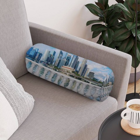 Декоративная подушка в форме валика «Набережная с видом на мегаполис» вид 4