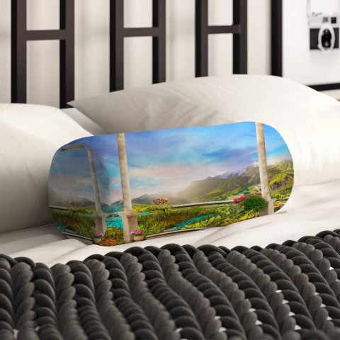 Декоративная вытянутая подушка «Рассвет в горной долине» вид 2