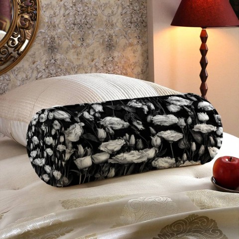 Тканевая подушка в форме валика «Цветы на темной ткани» вид 5