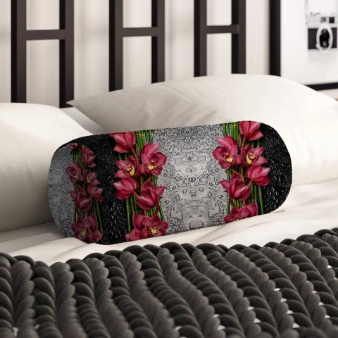 Декоративная подушка подголовник «Орхидеи в росе» вид 2