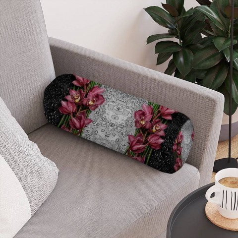 Декоративная подушка подголовник «Орхидеи в росе» вид 4