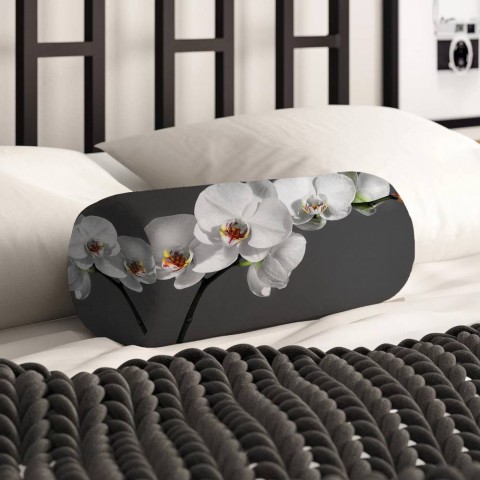 Интерьерная круглая подушка «Белая орхидея на сером фоне» вид 2