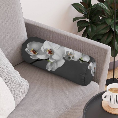 Интерьерная круглая подушка «Белая орхидея на сером фоне» вид 4