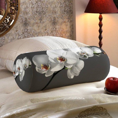 Интерьерная круглая подушка «Белая орхидея на сером фоне» вид 5