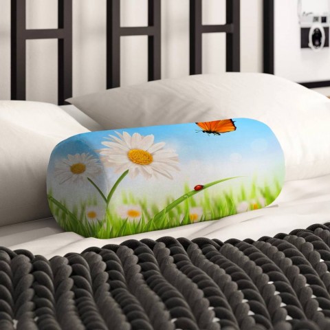 Тканевая подушка подголовник «Ромашка и бабочка» вид 2