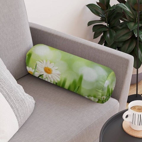 Интерьерная подушка-валик «Ромашки в траве» вид 4