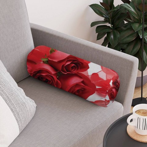 Тканевая вытянутая подушка «Композиция с алыми розами» вид 4