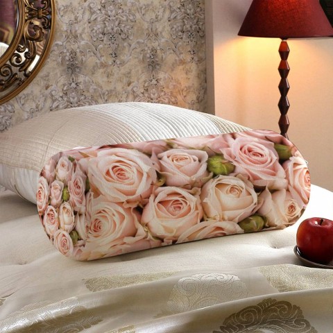 Декоративная подушка валик «Кремовые розы» вид 5