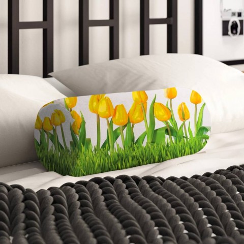 Тканевая подушка подголовник «Желтые тюльпаны» вид 2