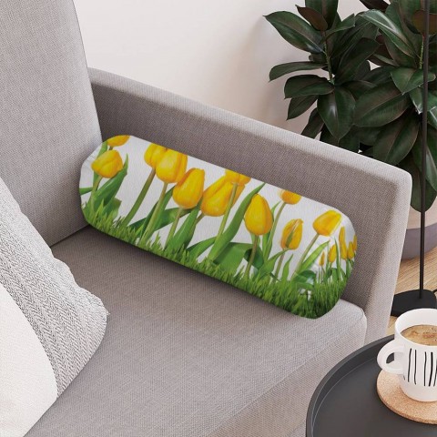 Тканевая подушка подголовник «Желтые тюльпаны» вид 4