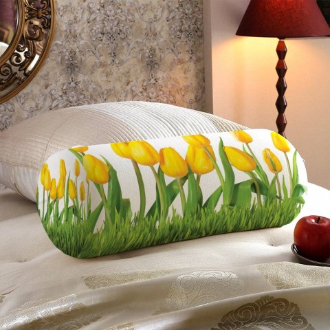 Тканевая подушка подголовник «Желтые тюльпаны» вид 5