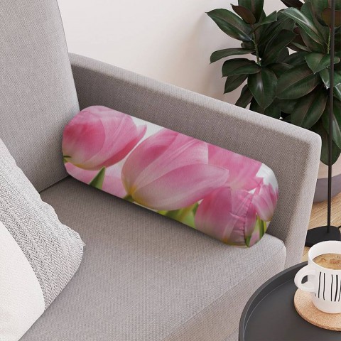 Декоративная подушка-валик «Крупные розовые тюльпаны» вид 4