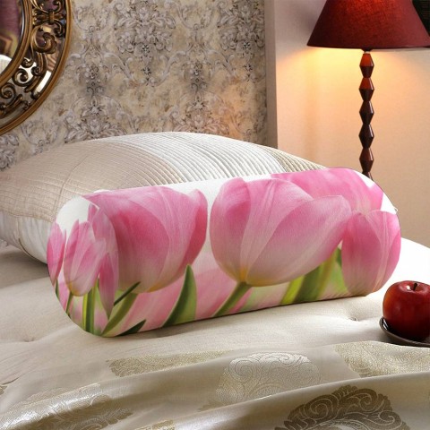 Декоративная подушка-валик «Крупные розовые тюльпаны» вид 5