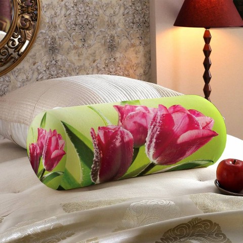 Интерьерная подушка-валик «Тюльпаны на зеленом фоне» вид 5