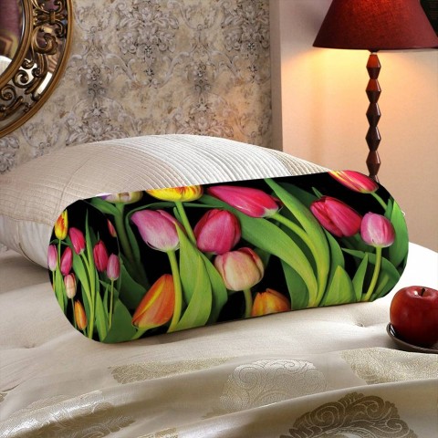 Интерьерная круглая подушка «Тюльпаны на темном фоне» вид 5
