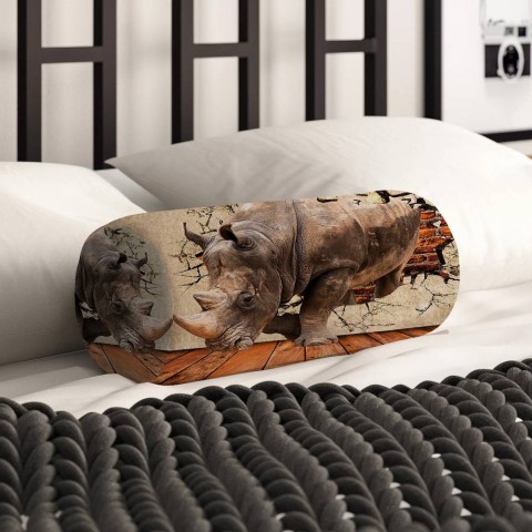 Интерьерная подушка-валик «Носорог сквозь стену» вид 2