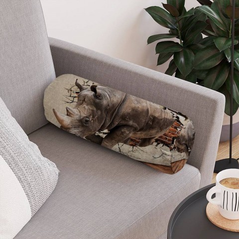 Интерьерная подушка-валик «Носорог сквозь стену» вид 4
