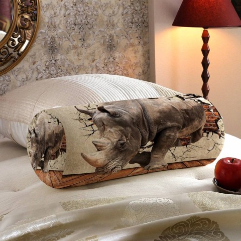 Интерьерная подушка-валик «Носорог сквозь стену» вид 5
