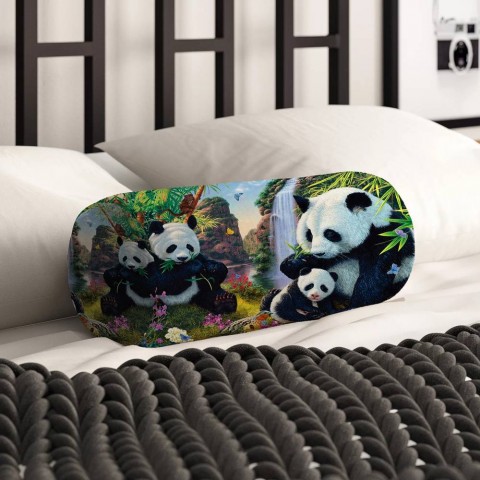 Декоративная подушка в форме валика «Семейство панд» вид 2