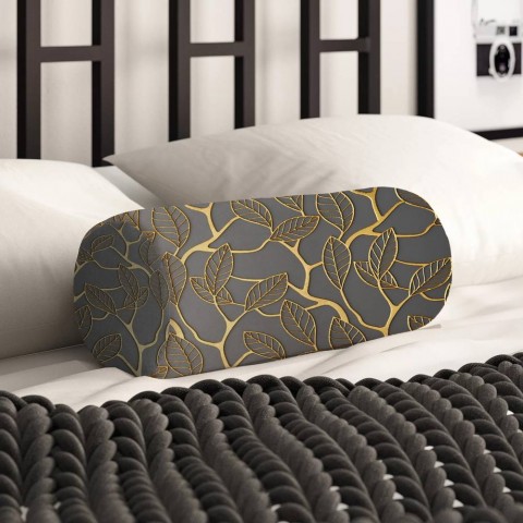 Интерьерная вытянутая подушка «Узор с золотыми листьями» вид 2