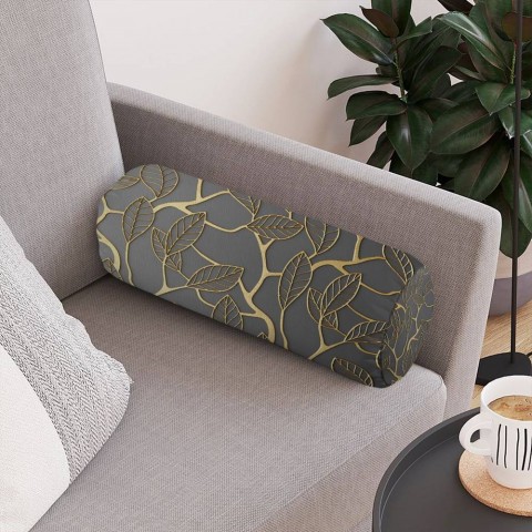 Интерьерная вытянутая подушка «Узор с золотыми листьями» вид 4