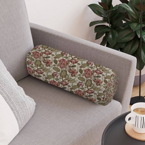 Тканевая подушка в форме валика «Старинный цветочный узор» вид 4