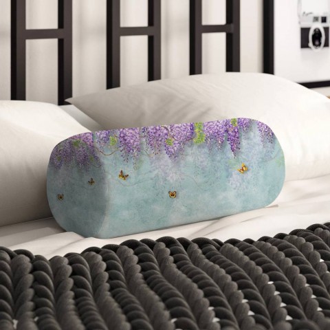 Тканевая подушка-валик «Сирень с бабочками» вид 2