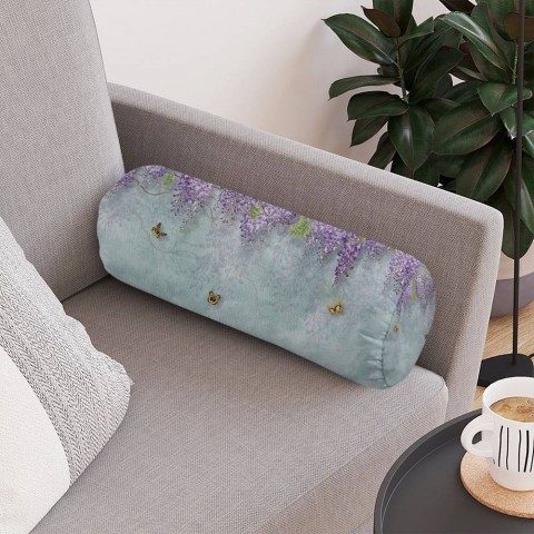 Тканевая подушка-валик «Сирень с бабочками» вид 4