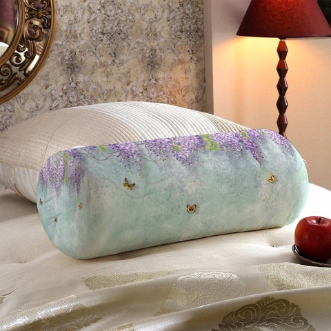 Тканевая подушка-валик «Сирень с бабочками» вид 5