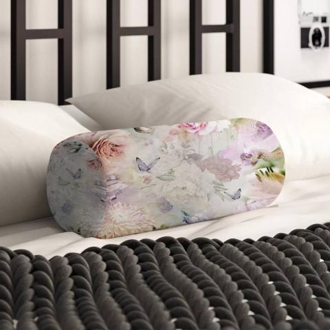 Декоративная круглая подушка «Бабочки в нежных цветах» вид 2