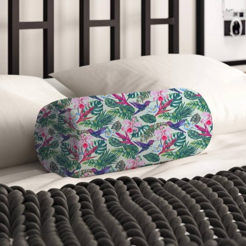 Интерьерная подушка колбаска «Колибри с цветами» вид 2