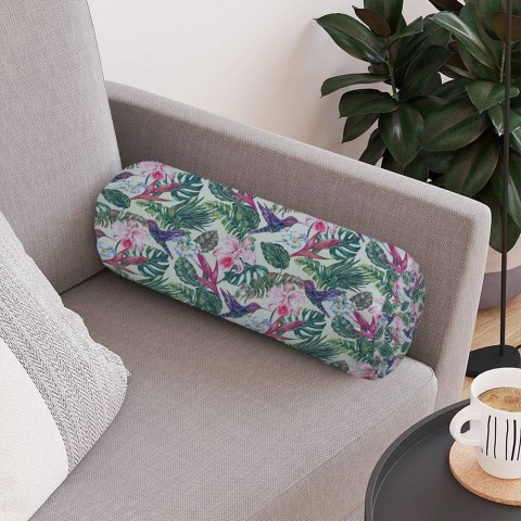 Интерьерная подушка колбаска «Колибри с цветами» вид 4