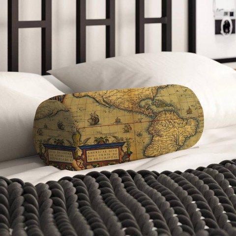 Декоративная подушка в форме валика «Старая карта Америки» вид 2