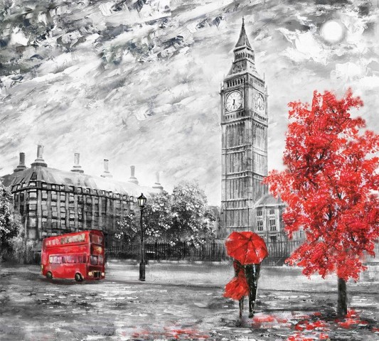 Интерьерная круглая подушка «Картина Лондона» вид 3