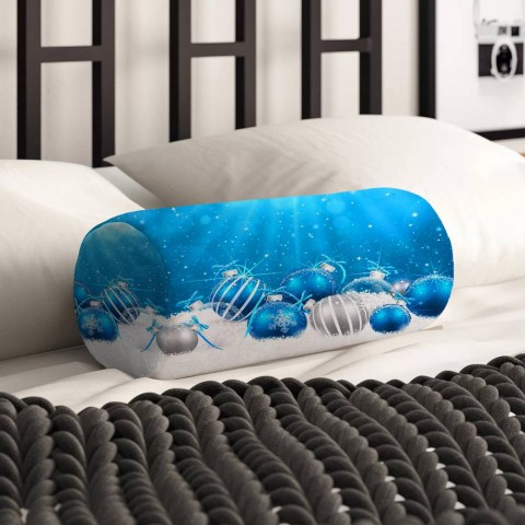 Декоративная подушка в форме валика «Голубая новогодняя композиция» вид 2