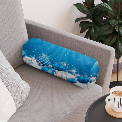 Декоративная подушка в форме валика «Голубая новогодняя композиция» вид 4