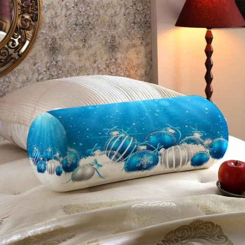 Декоративная подушка в форме валика «Голубая новогодняя композиция» вид 5