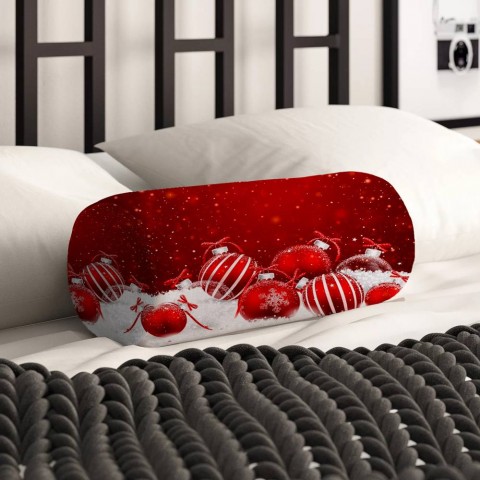 Тканевая подушка подголовник «Красные новогодние шарики» вид 2