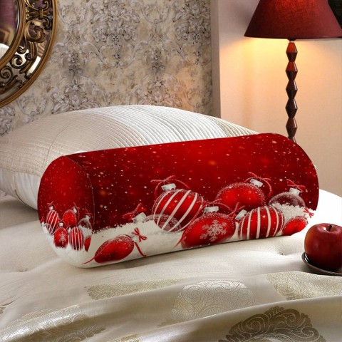 Тканевая подушка подголовник «Красные новогодние шарики» вид 5