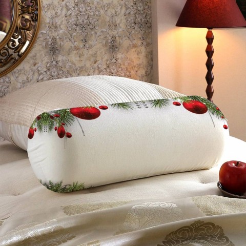 Декоративная вытянутая подушка «Новогодний фон с красными игрушками» вид 5