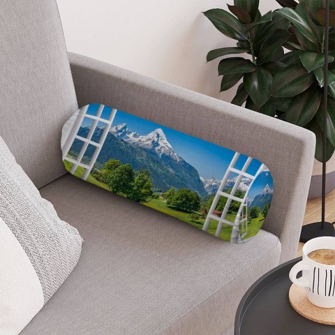Тканевая вытянутая подушка «Окно с видом на Баварские горы» вид 4