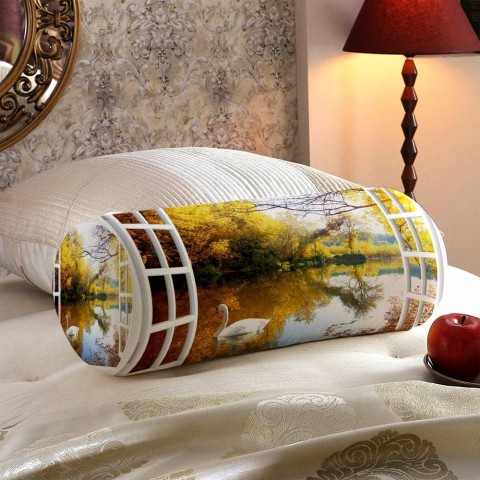 Тканевая подушка в форме валика «Окно с видом на озеро с лебедями» вид 5