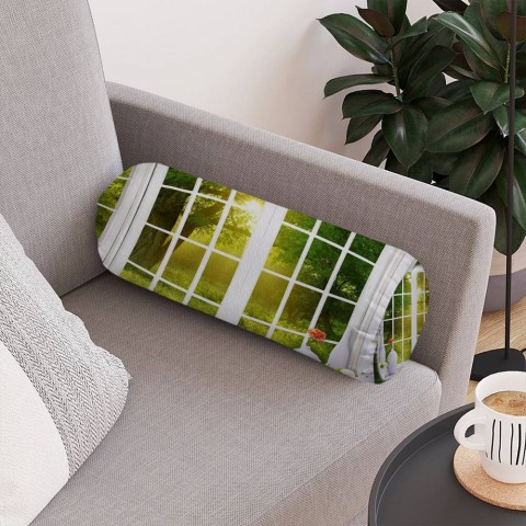 Декоративная подушка колбаска «Панорамное окно» вид 4
