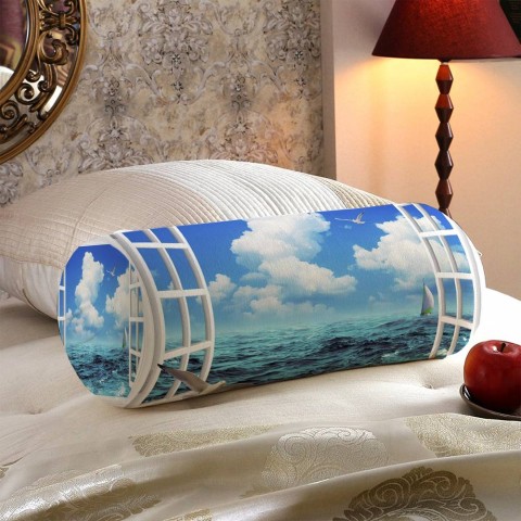 Интерьерная подушка в форме валика «Распахнутое в море окно» вид 5