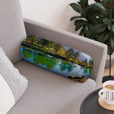Декоративная подушка колбаска «Отражение леса в озере» вид 4