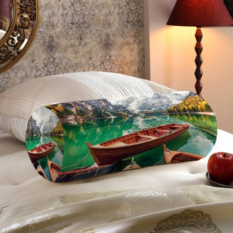 Интерьерная подушка в форме валика «Лодочки на горном озере» вид 5