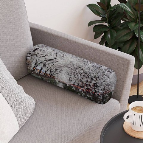 Декоративная вытянутая подушка «Сакура у канала» вид 4