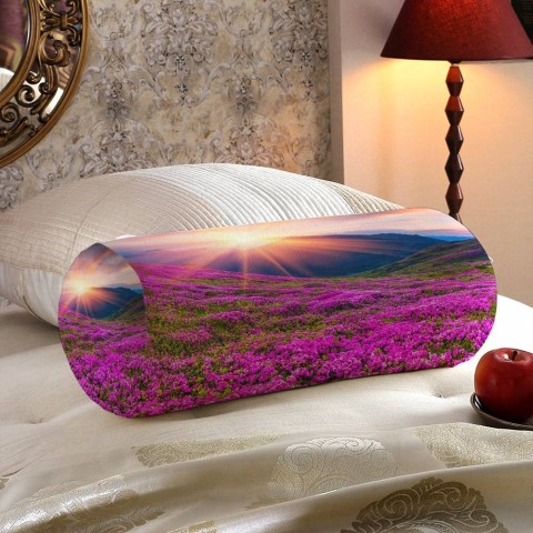 Декоративная круглая подушка «Рассвет на цветочной поляне» вид 5