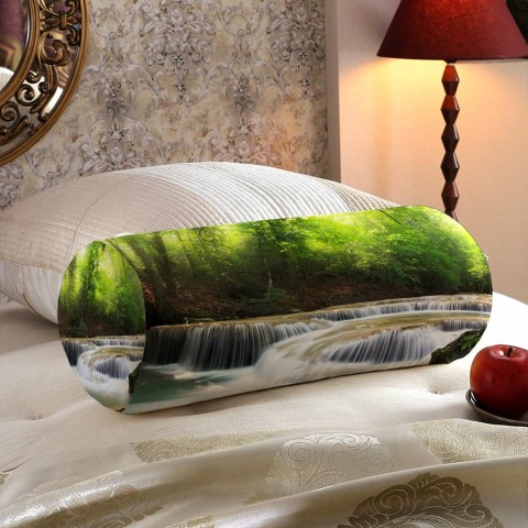 Интерьерная подушка колбаска «Водопад в солнечном лесу» вид 5
