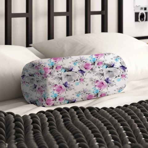 Декоративная подушка в форме валика «Акварельные цветы с сиреневым оттенком» вид 2